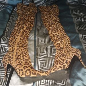 Leopard thigh high boots